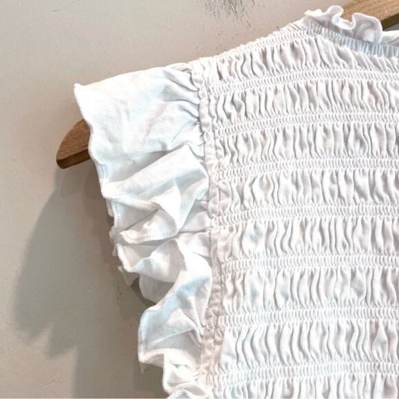 Veronica Beard Ruffle Flutter Sleeve Smocked Top - Picture 13 of 13